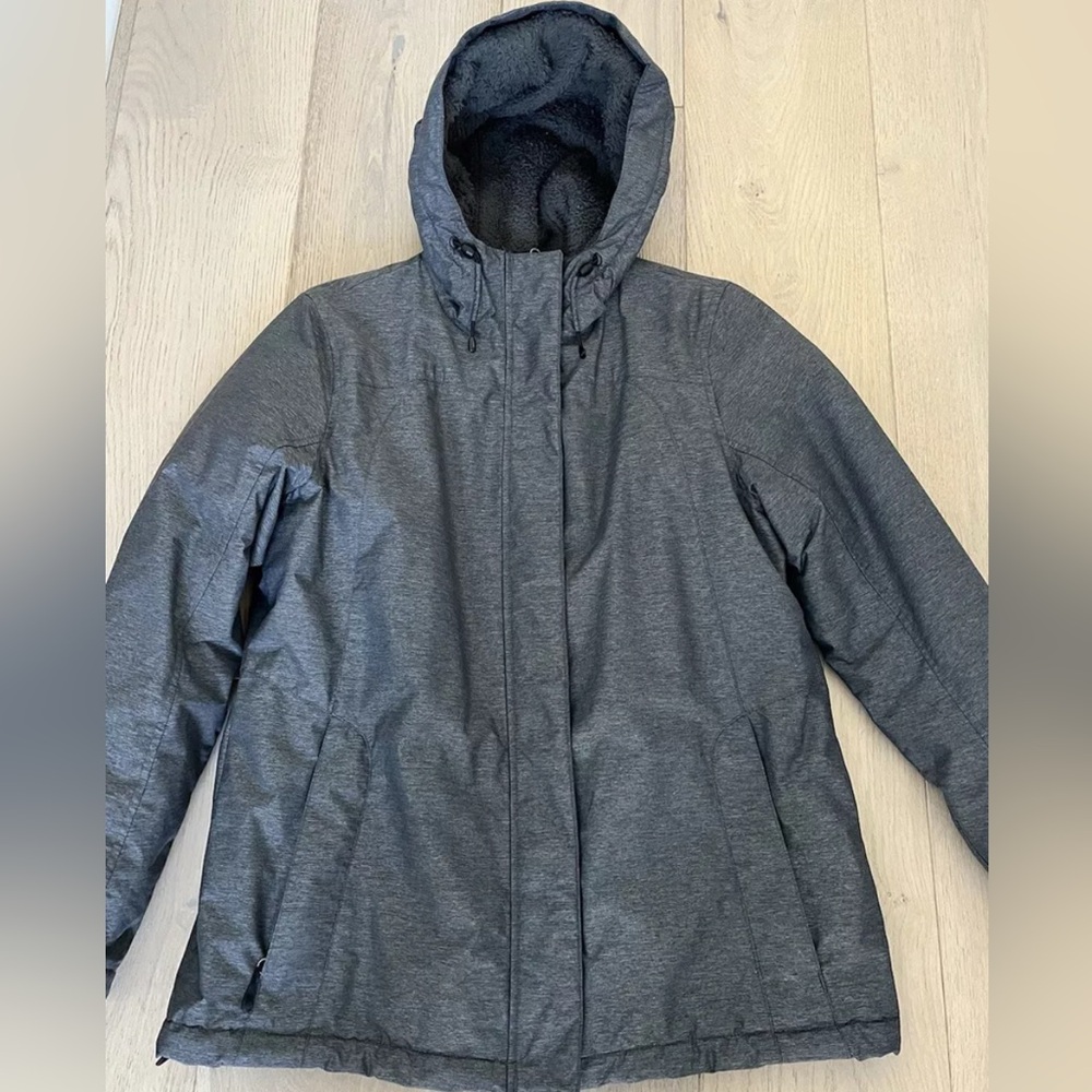 LL Bean Womens Warmer Winter Coat Jacket Gray Fleece Water Resistant HOOD Small